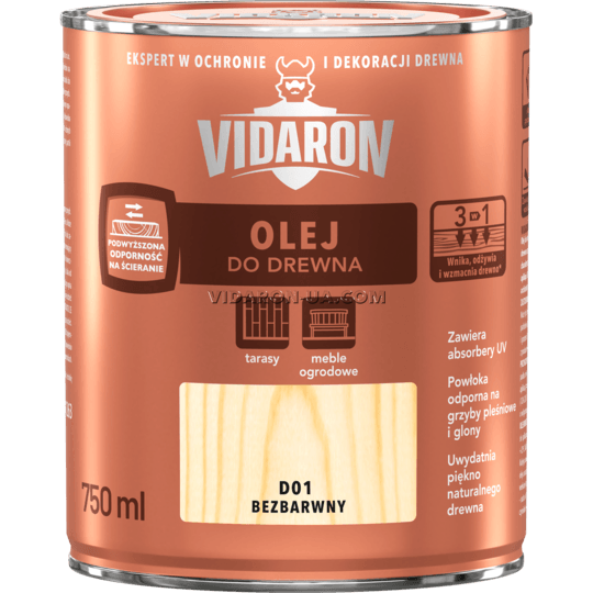 Масло для древесины Vidaron, 0,75 л, D01, матовый 49428 фото